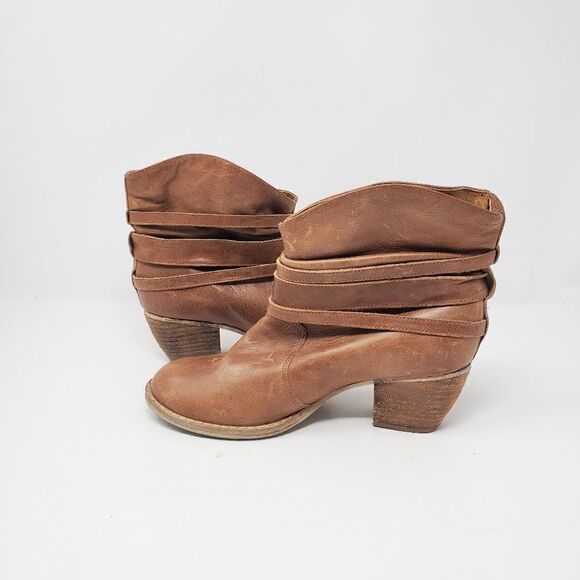 Leather strappy bootiesMIA brandCaramel brown le - Picture 6 of 8